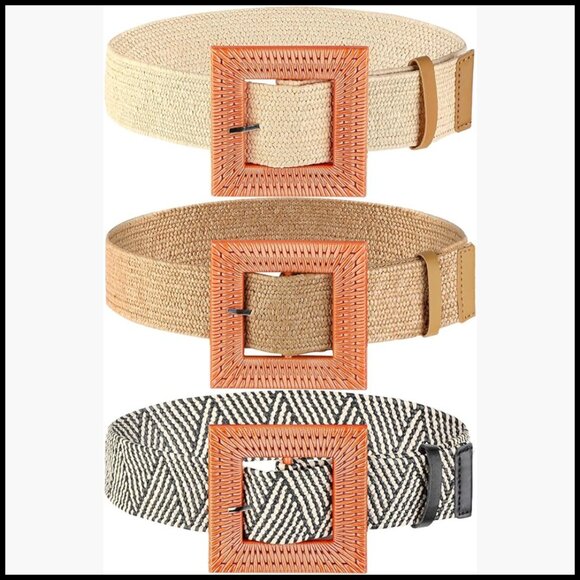 Straw Woven Elastic Stretch Raffia Belt Rattan Buckle Boho main image 7